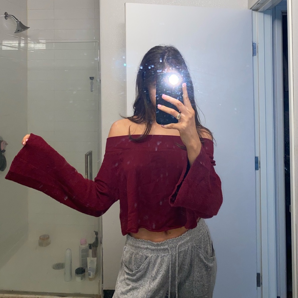 Out From Under Maroon Off the Shoulder Sweatshirt